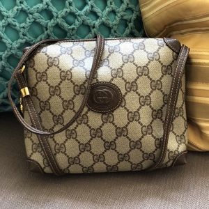 Adorable Gucci Brown and Tan GG Crossbody Bag